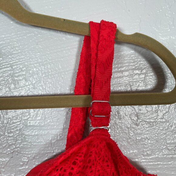 Catalina Women Plus Size 3X Red Crochet Tankini Swim Top Padded Beach Summer - Picture 5 of 11